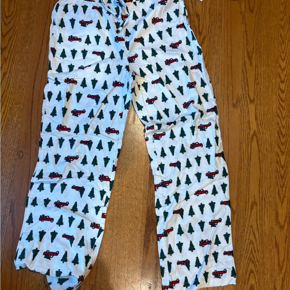 GAP White Pajama Pants with Red and Green Print
